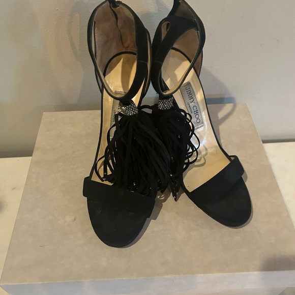 Rare Jimmy Choo Viola 100 Black Suede Fringe Heels| sz 37 | 7us - Picture 4 of 9